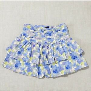 Small Forever 21 Baby Blue Watercolor Floral Ruffle Mini Skirt Boho Western